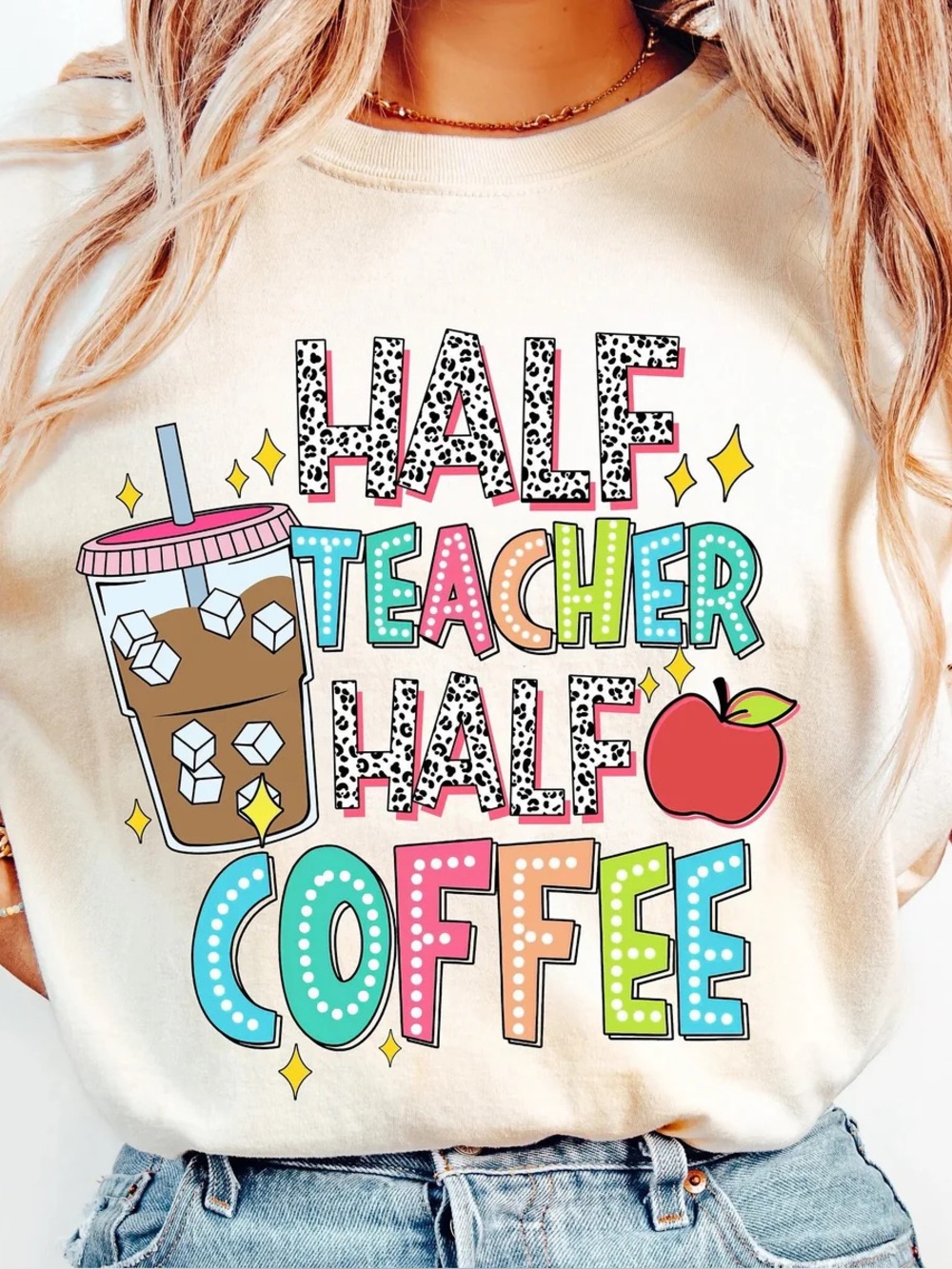 Half Teacher Half Coffee Graphic Tshirt Comfort Colors Small-XL